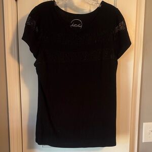 INC International Concepts Women's Black Short Sleeve Lace Top